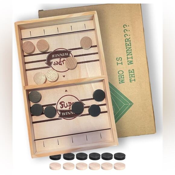 Wooden Sling Puck Board Game – Fast Paced Table Hockey Family Gift - Picture 1 of 7
